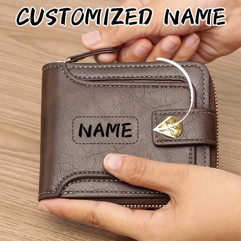 Personalized Name Box - 맞춤형 이름 남성용 PU 지갑, 컴팩트한