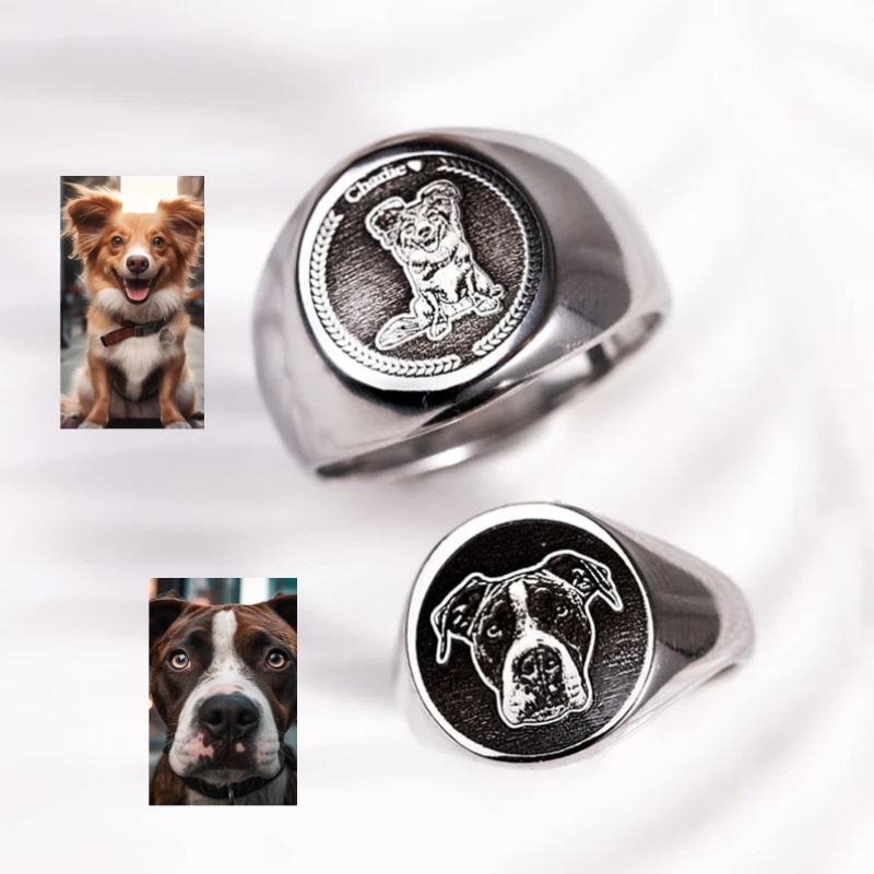 Initial Ring Custom - 남성용 맞춤형 사진 각인 인장 반지,