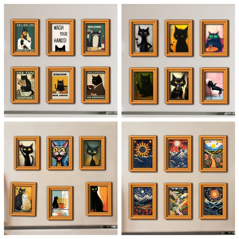 Engraved Wood Frame - 6개/세트 나무 냉장고 자석 아트워크 냉장고