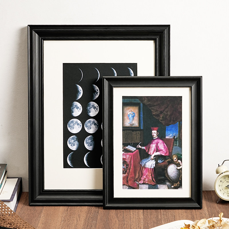 Engraved Wood Frame - 빈티지 블랙 원목 사진 액자, 다양한