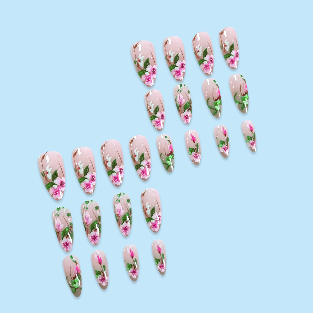 풀 커버 아몬드 프레스 네일 세트 3D 꽃 가짜 손톱  - Pressed Flower Art 리뷰 및 가격
