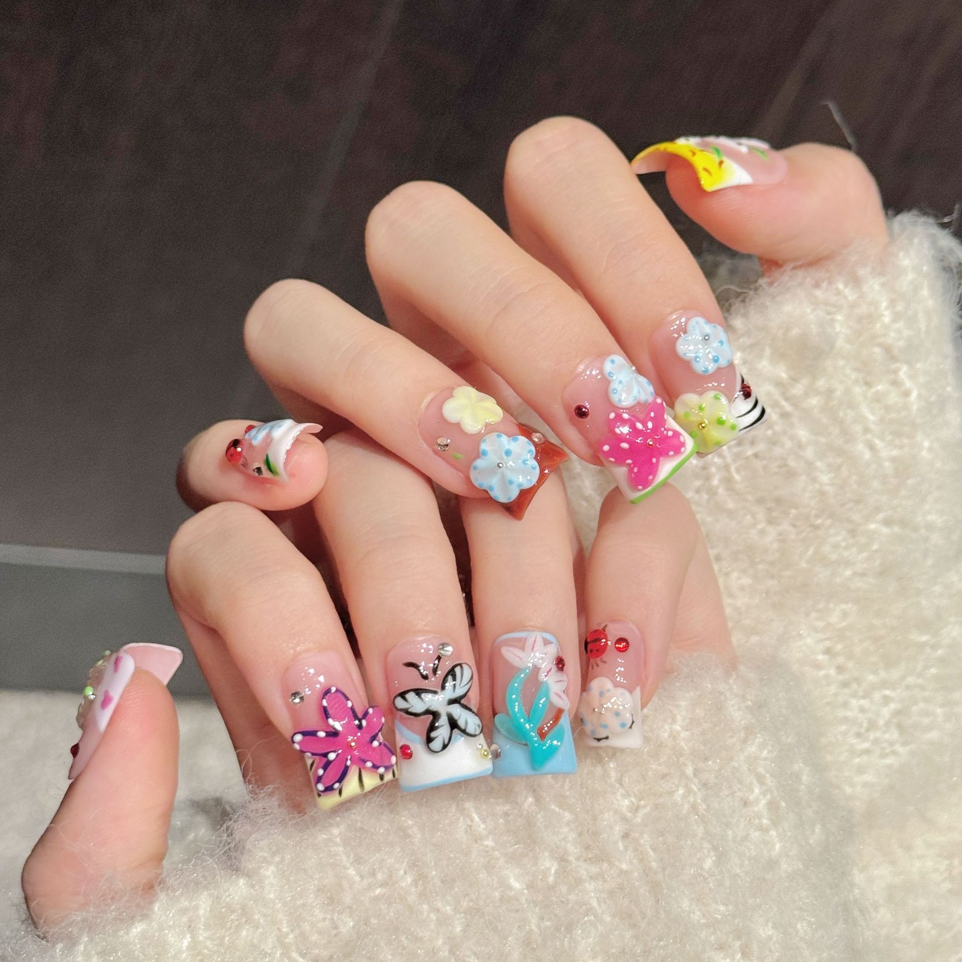 10개입 오리 모양 수제 프레스온 네일, 꽃 나비 드림 - Pressed Flower Art 리뷰 및 가격