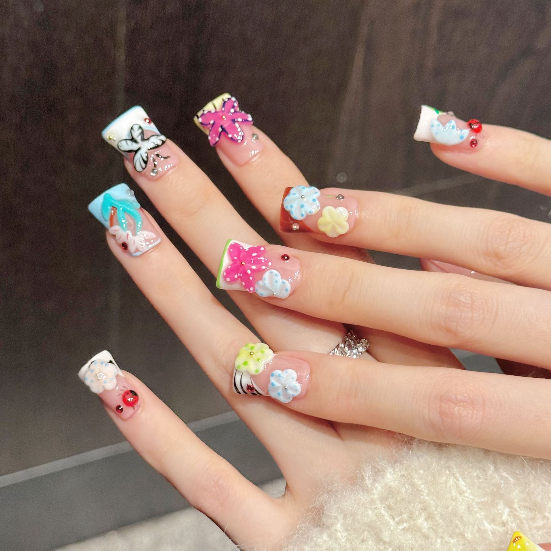 10개입 오리 모양 수제 프레스온 네일, 꽃 나비 드림 - Pressed Flower Art 리뷰 및 가격