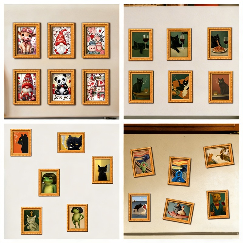6개/세트 나무 냉장고 자석 아트워크 냉장고 자석 스티 - Engraved Wood Frame 리뷰 및 가격