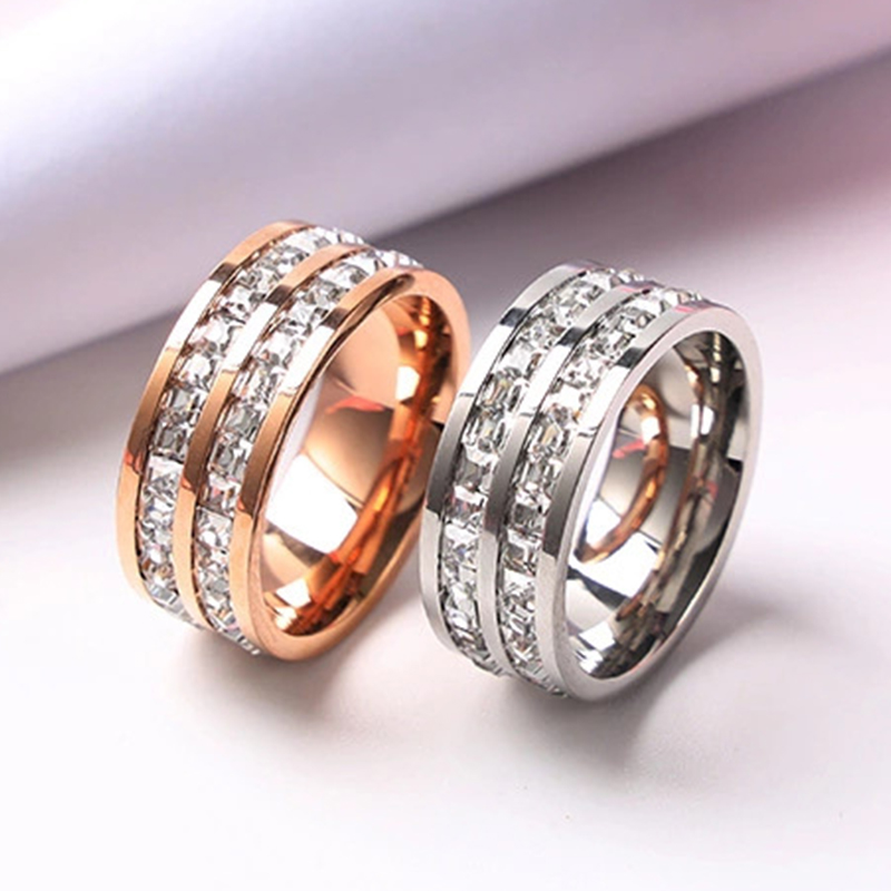 럭셔리 로즈 골드 컬러 여성을위한 싱글 더블 행 스퀘어 - Initial Ring Custom 리뷰 및 가격